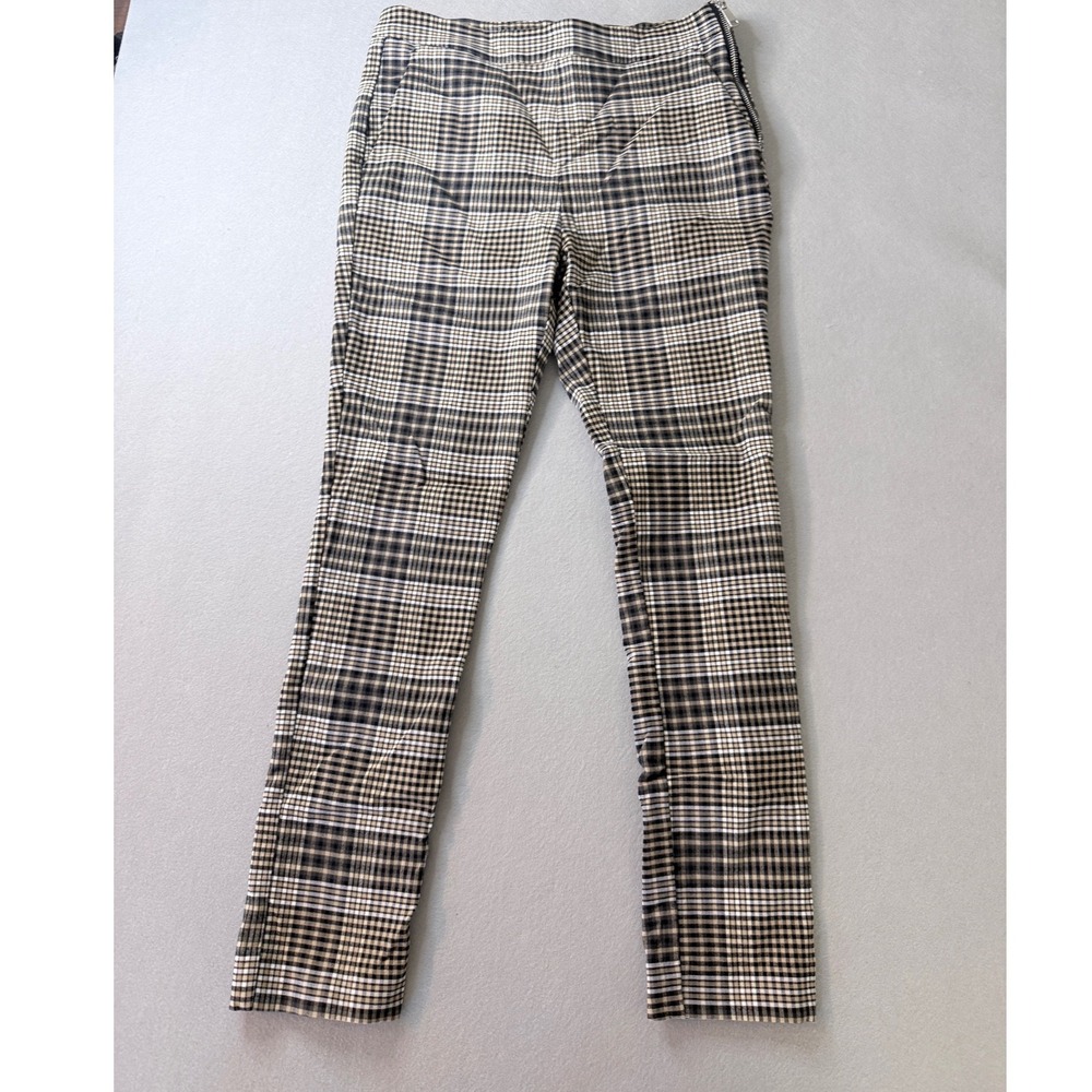 Zara Plaid Ankle Pants Brown Black White Check Side Zip Slim Fit M